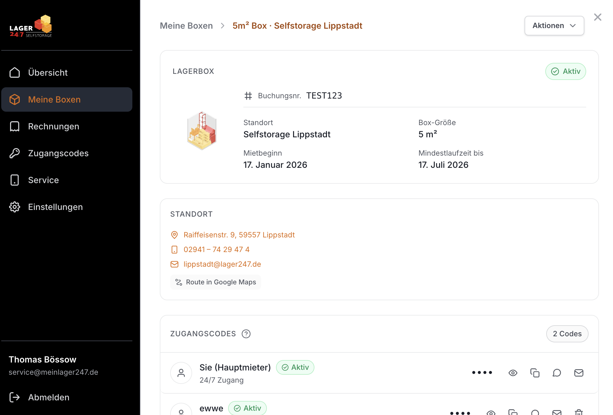 Buchungsdetails Ansicht