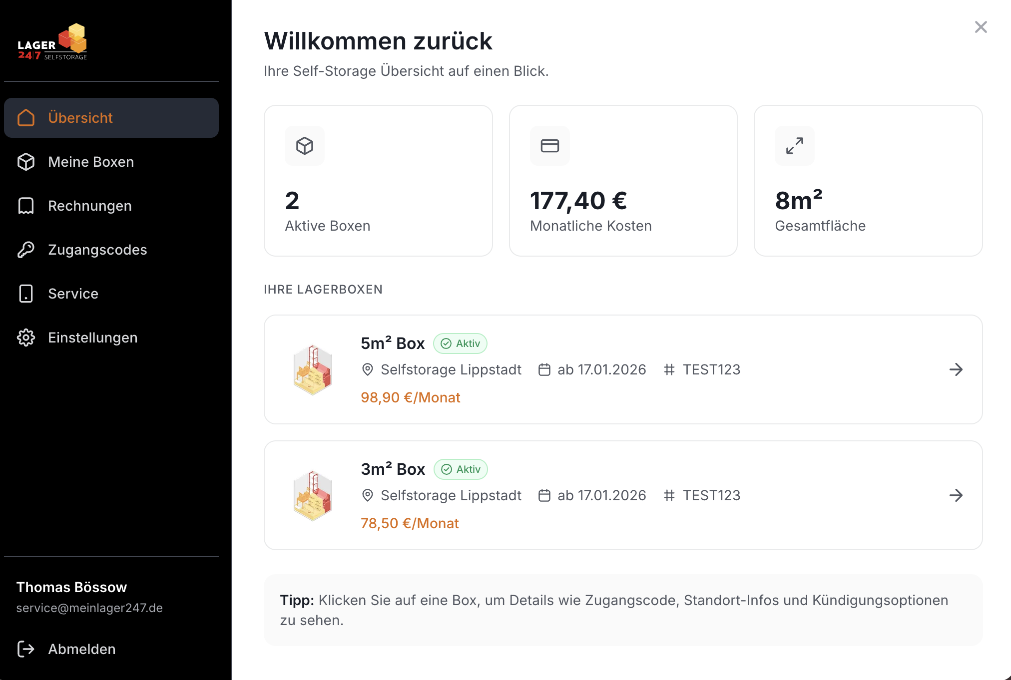 Kundenportal Übersicht